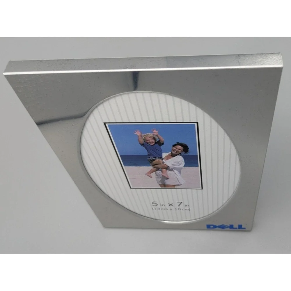 Dell Computer Picture Frame Silver 5x7 Photo‎ Oval Shiny Chrome Flaw